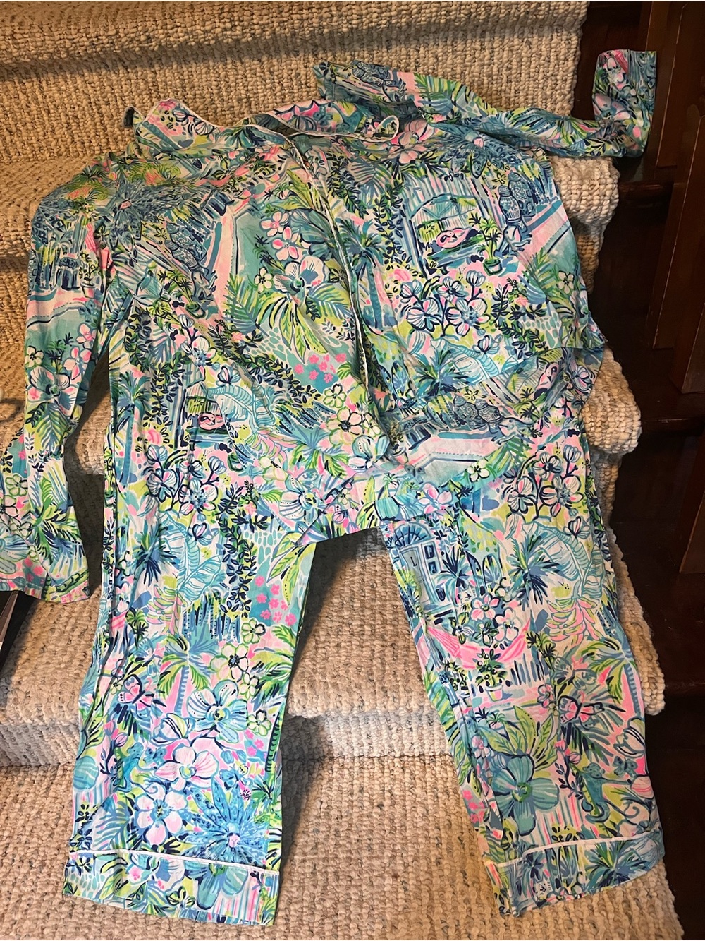 Lily Pulitzer Tropical Print Pajama Set - Pink & Blue
